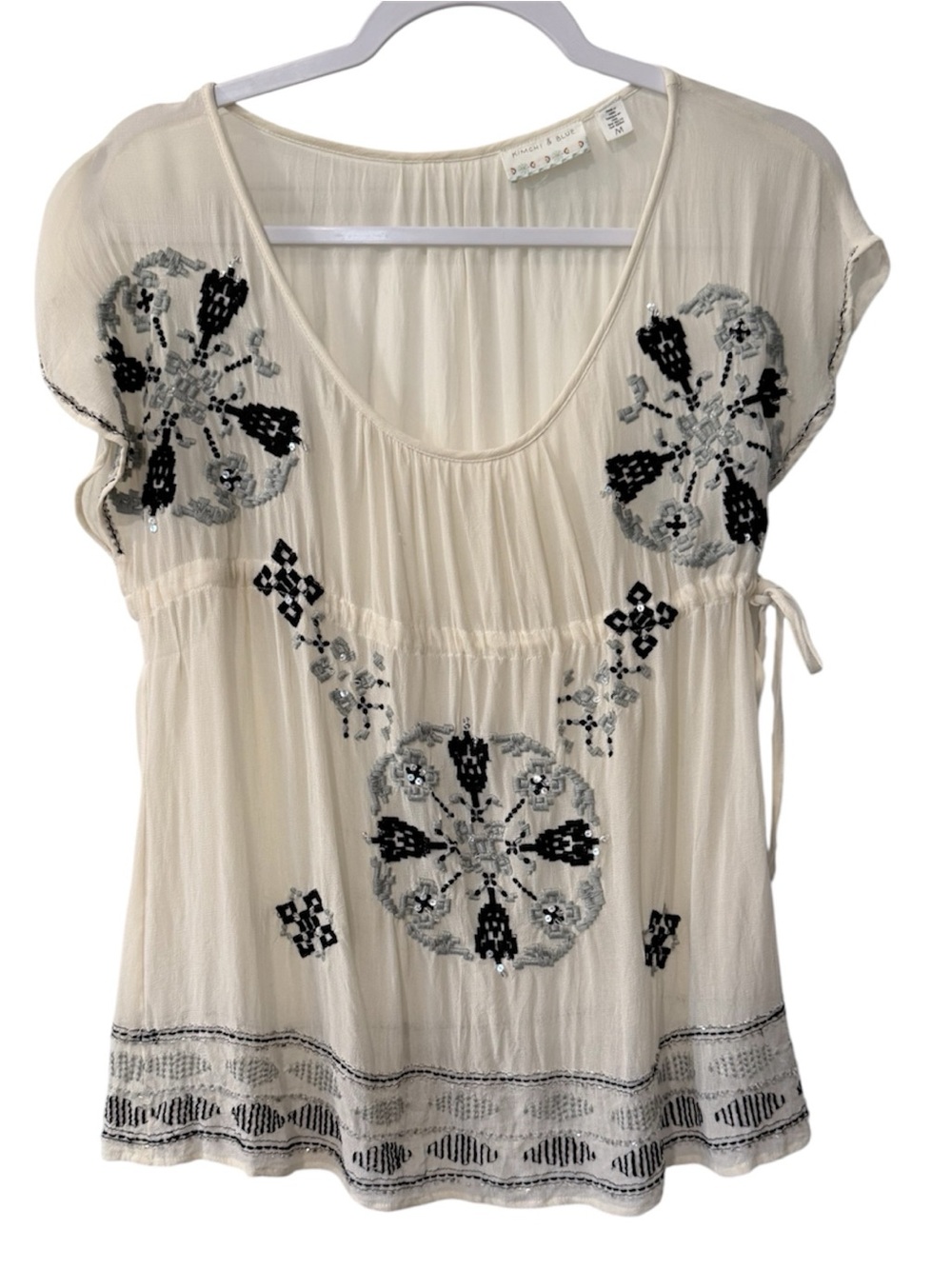 Vintage Kimchi Blue women’s Medium fluttery cap short sleeve sheer tunic top